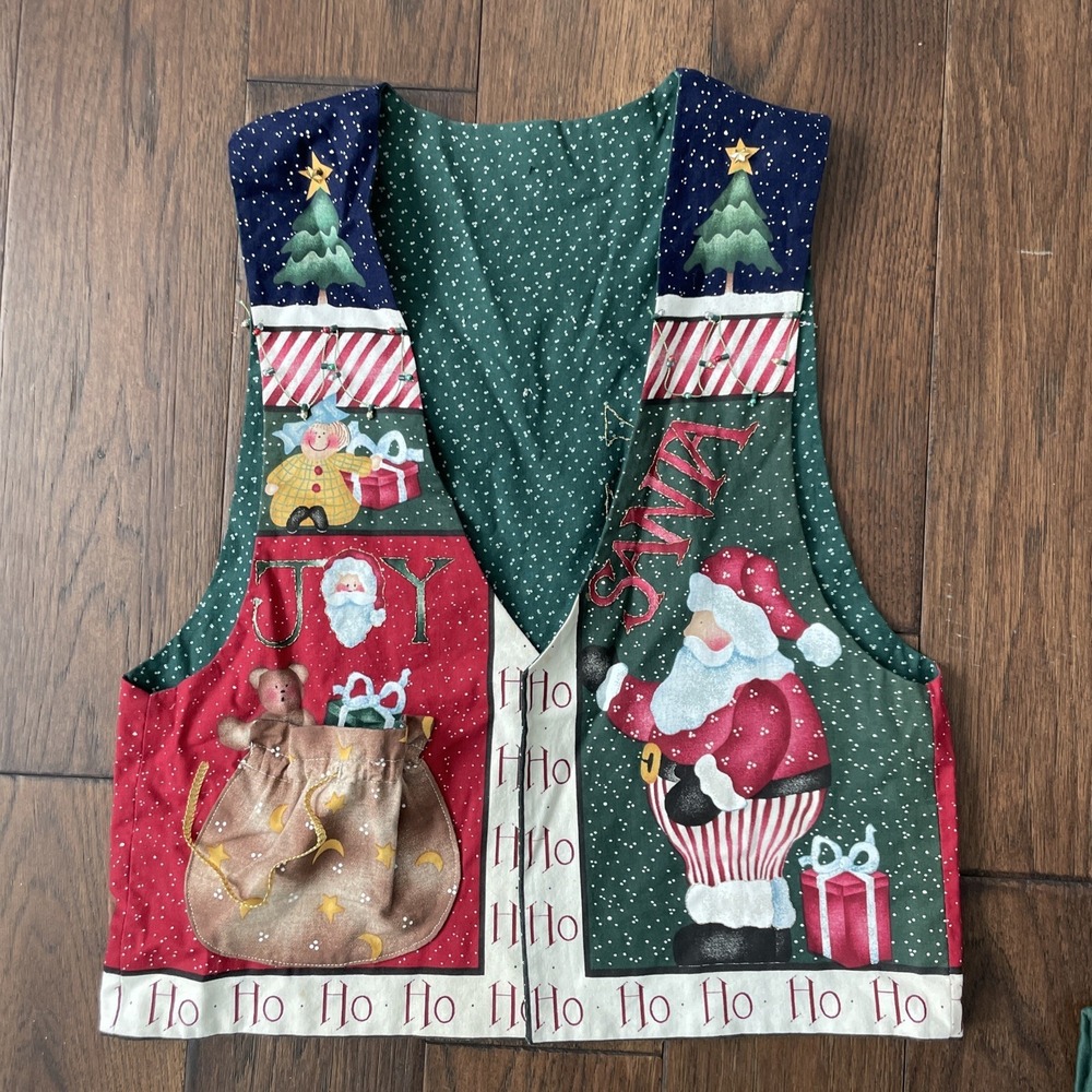 Vintage Colorful Christmas Holiday‎ Santa Vest & Snowman See Measurments